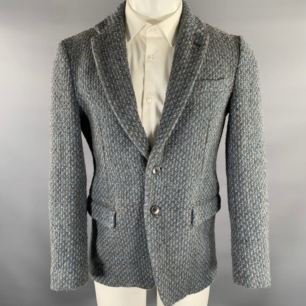 DRIES VAN NOTEN Chest Size 40 Blue Multi-Color Woven Wool Sport Coat